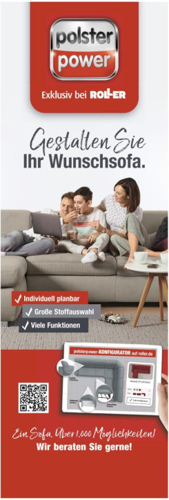 Aluaufsteller beidseitig  "Polster Power Sofa"