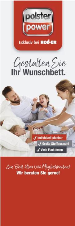 Aluaufsteller beidseitig  "Polster Power Bett"